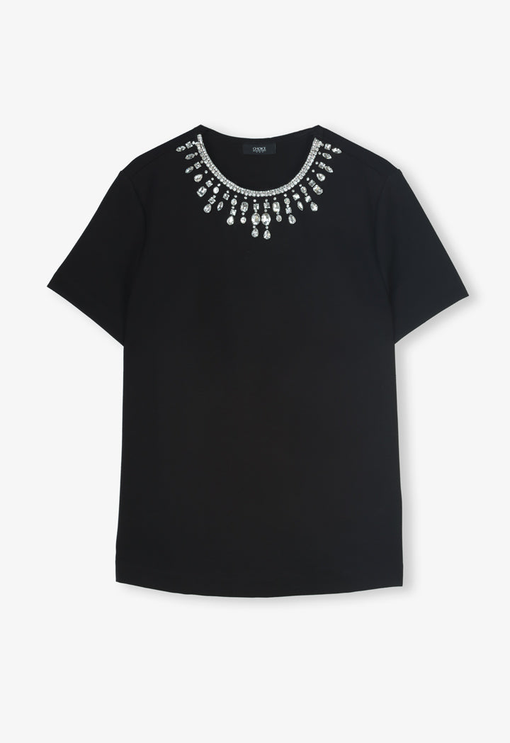 Choice Jewel Neckline Fashion Top Black