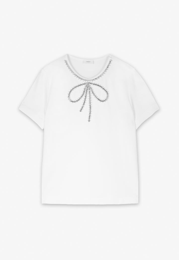 Choice Solid Crystal Embellished T-Shirt Off White