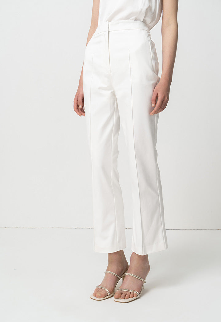 Choice Single Tone Straight Legs Pintuck Trousers Offwhite