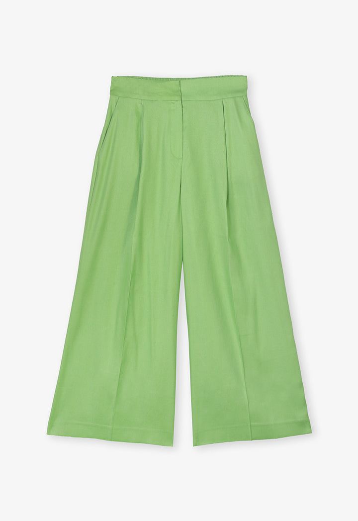 Choice Solid Wide Legs Pleated Culottes Green