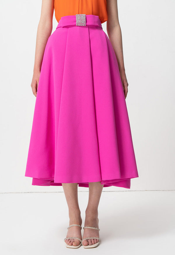 Choice Pleated Detail Solid Skirt Fushia