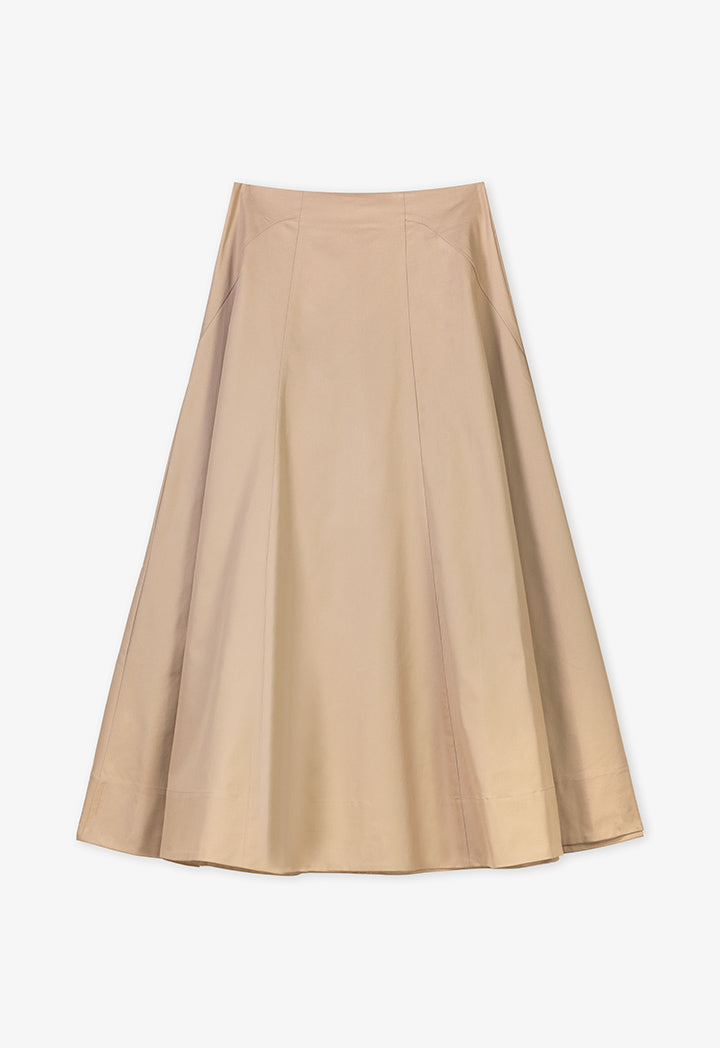 Choice Flared Maxi Solid Skirt Beige