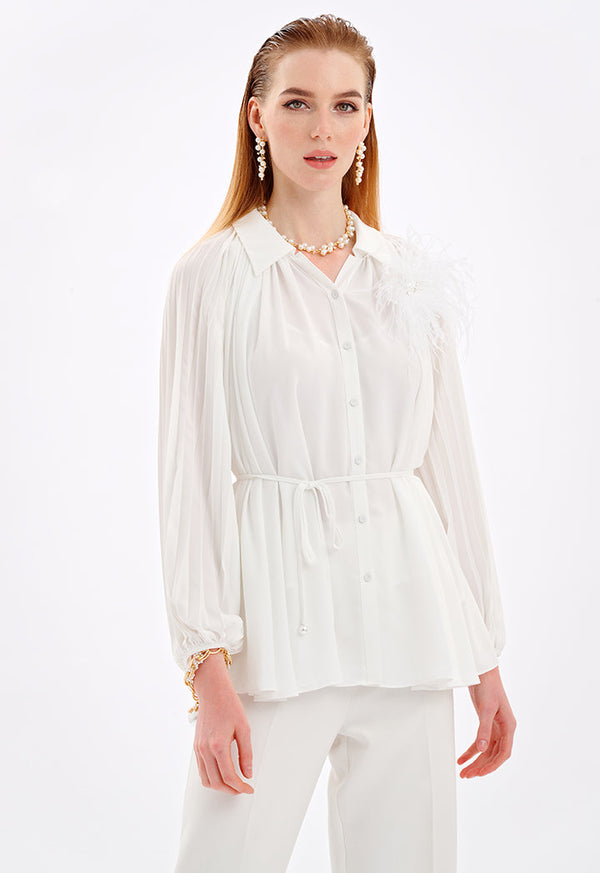 Choice Solid Shirt With Pleated Details Off White