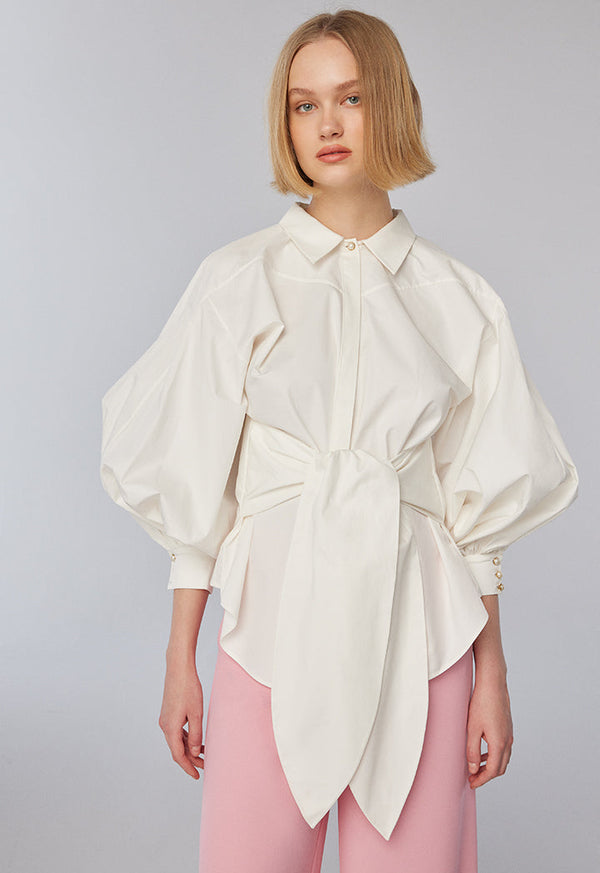 Choice Puff Sleeves Solid Blazer Offwhite