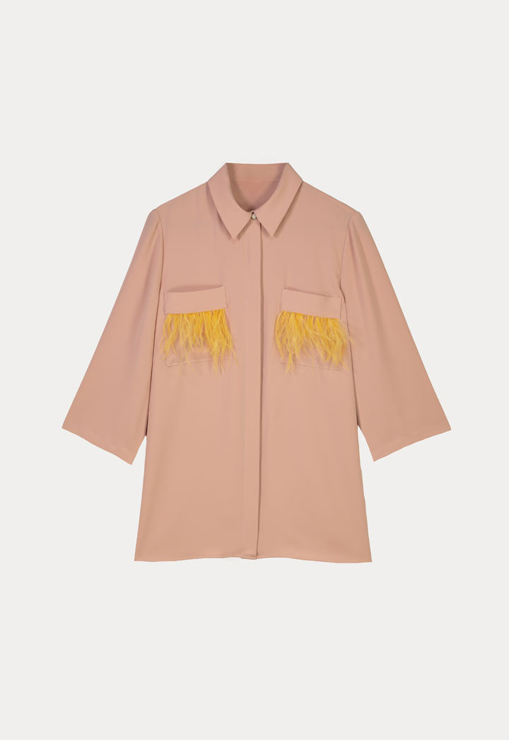 Choice Pocket Fringes Shirt Beige