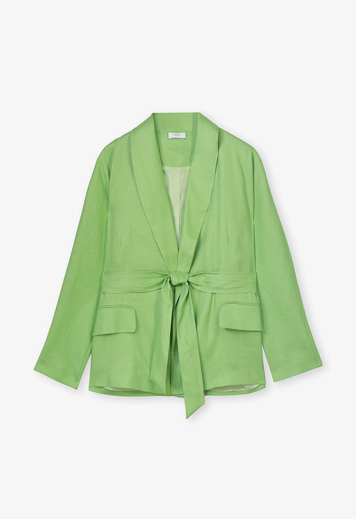 Choice Open-Front Belted Blazer Green