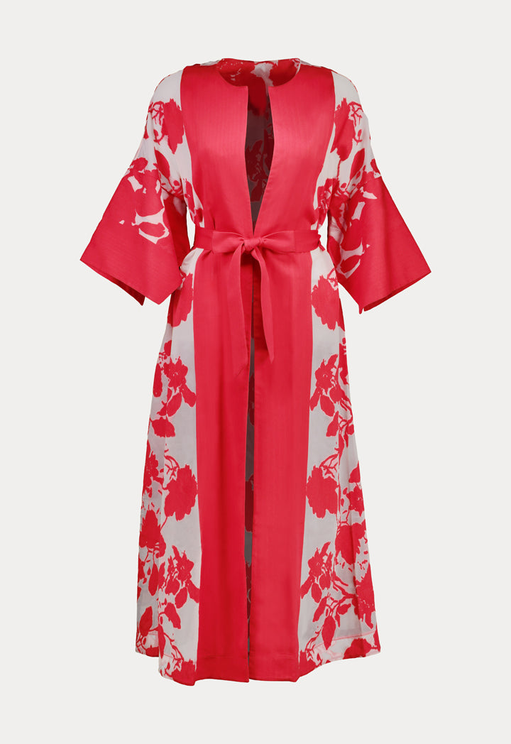 Choice Floral Burnout Kimono
 Red - Wardrobe Fashion