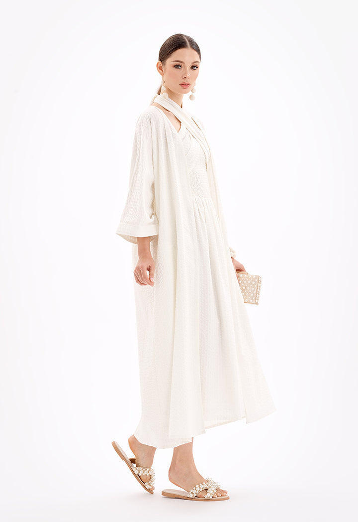 Choice Maxi Textured Open Front Kimono-Ramadan Style Off White