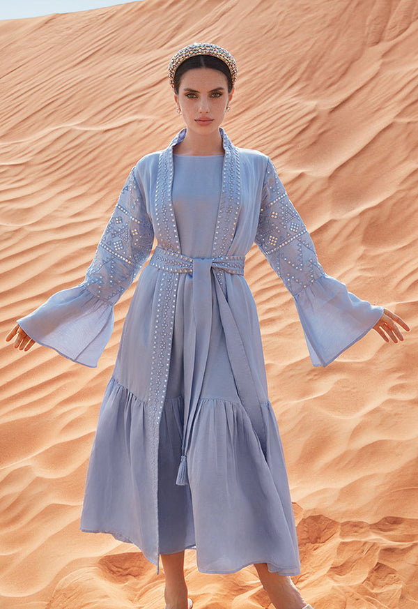 Choice Open Tiered Detailed Maxi Abaya-Ramadan Style Blue