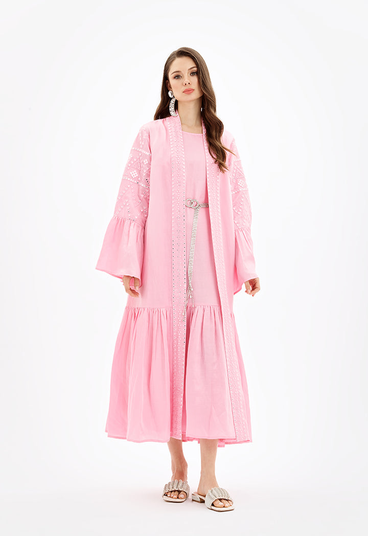 Choice Open Tiered Detailed Maxi Abaya-Ramadan Style Pink