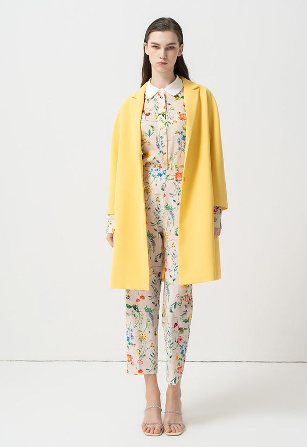 Choice Solid Long Sleeves Midi Jacket Yellow