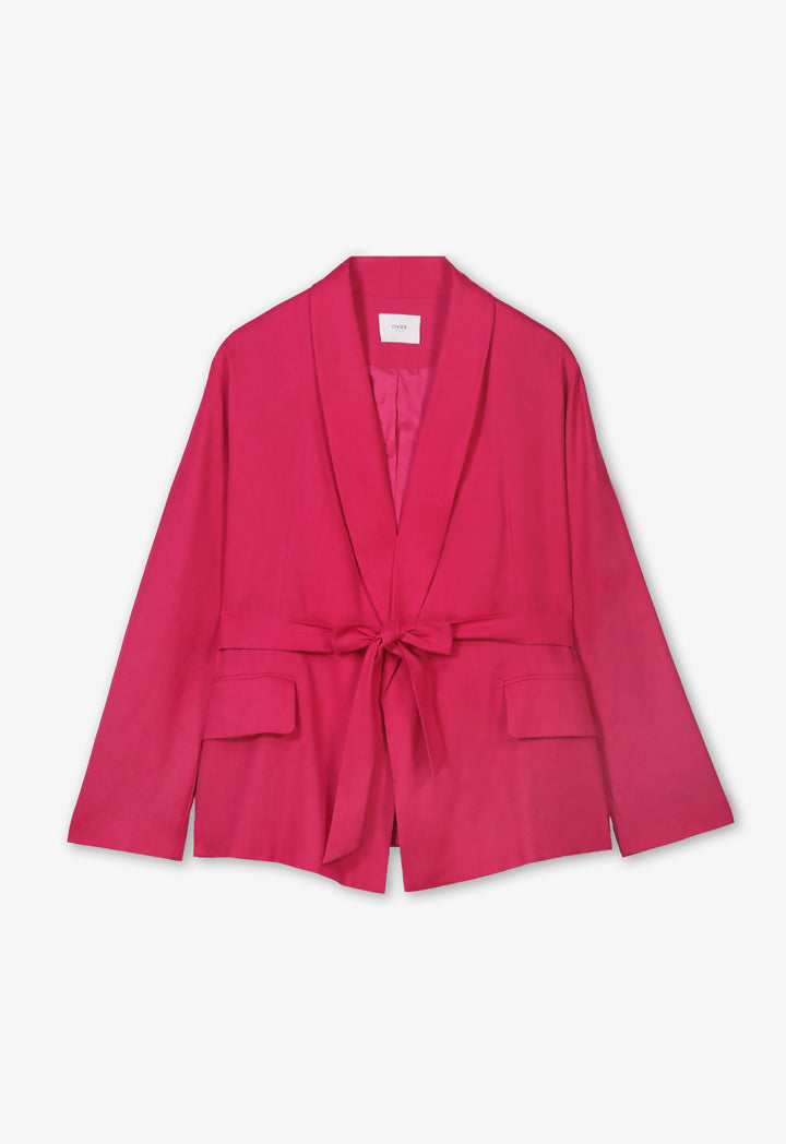 Choice Long Sleeve Belted Solid Jacket Fuchsia