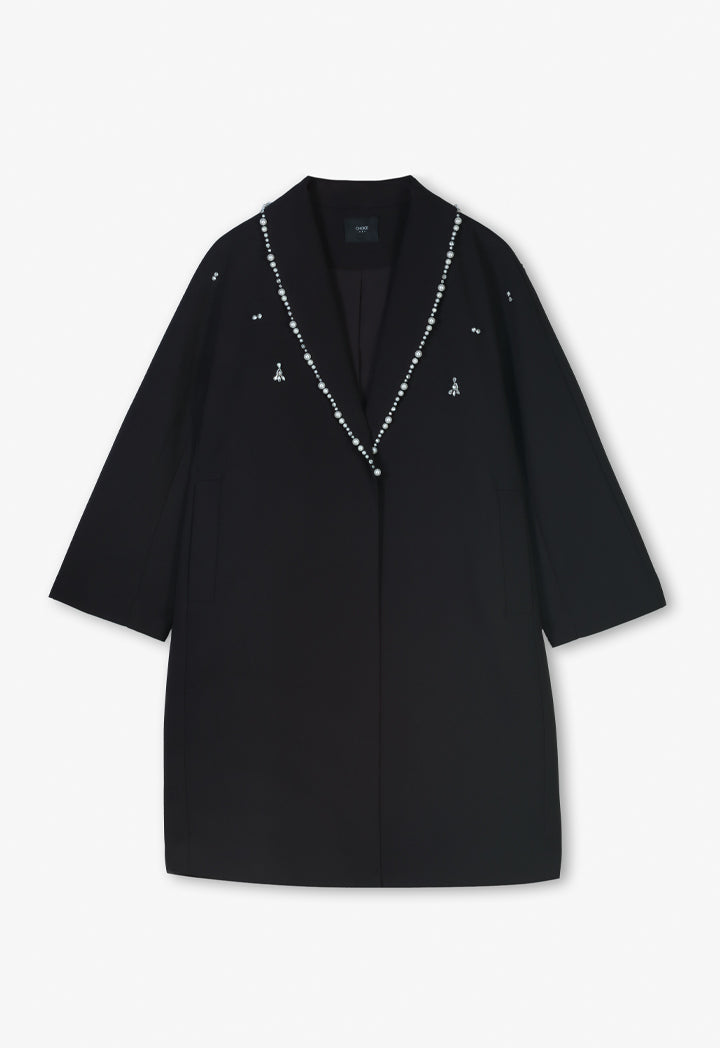 Choice Single Tone Crystal Embellished Jacket Black