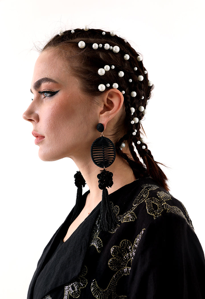 Choice Cord And Seedbead Drop Earrings Black - Wardrobe Fashion