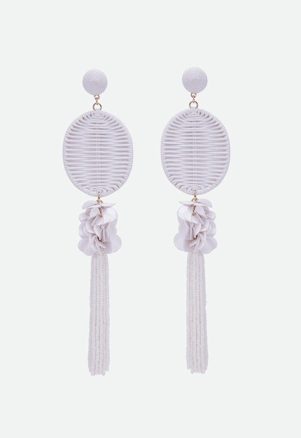Choice Cord And Seedbead Drop Earrings Offwhite - Wardrobe Fashion