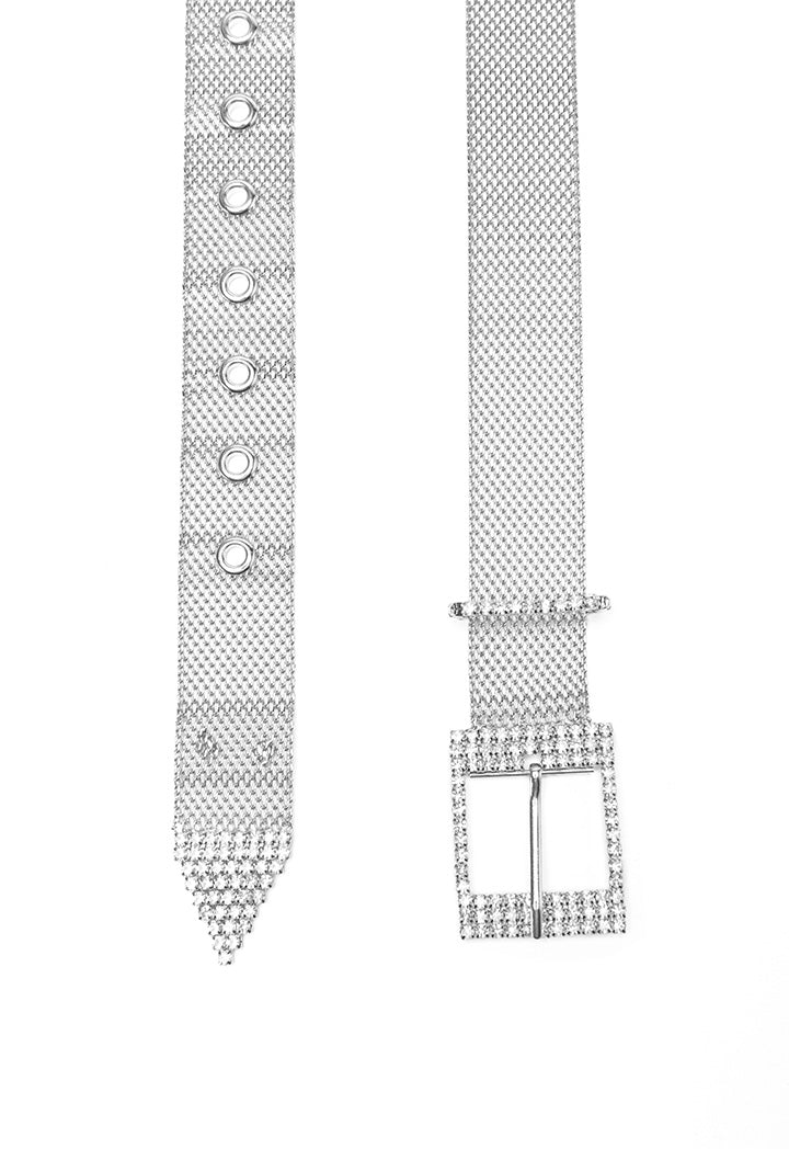 Choice Gilt Metal Mesh Rhinestone Belt Silver