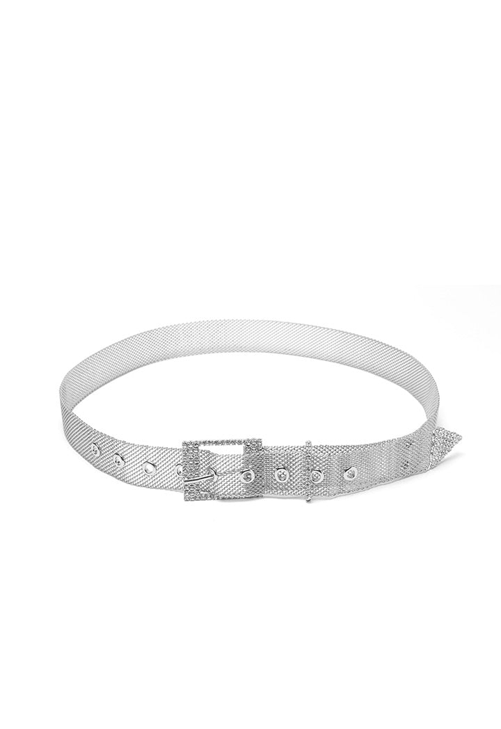 Choice Gilt Metal Mesh Rhinestone Belt Silver