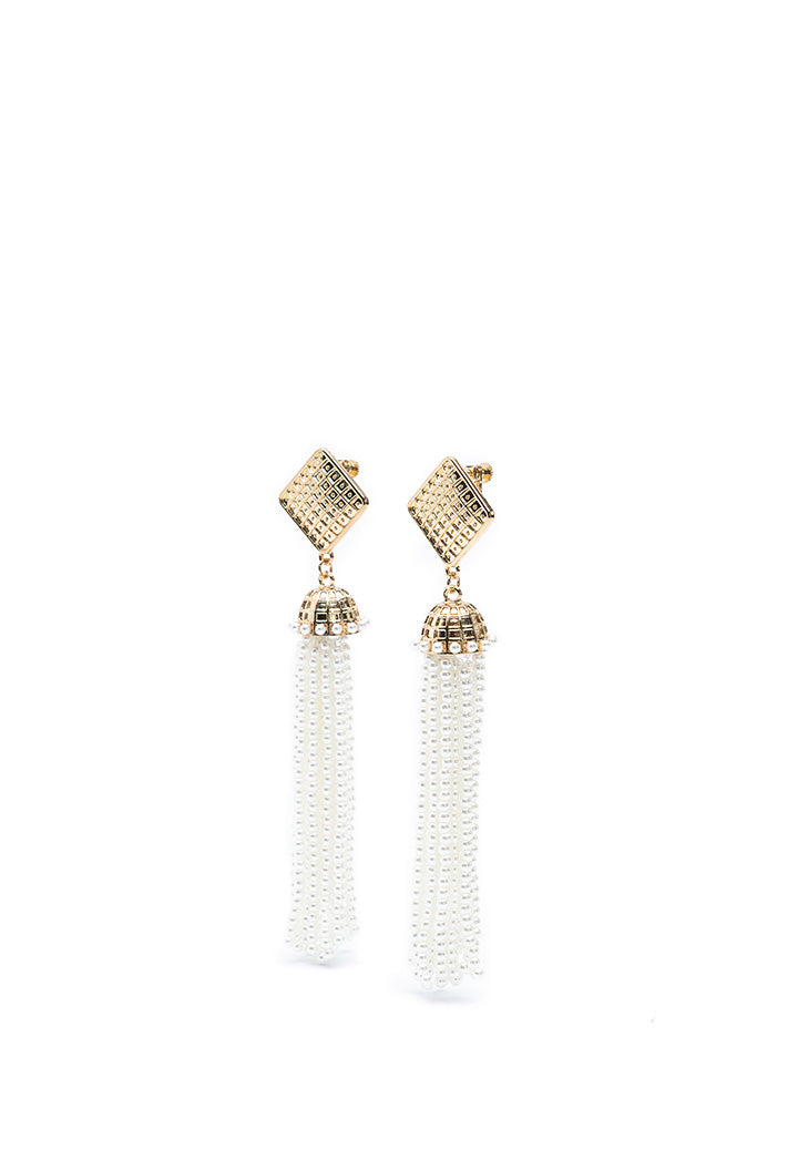 Choice Pearly Beaded Tassel Earrings White-Gold