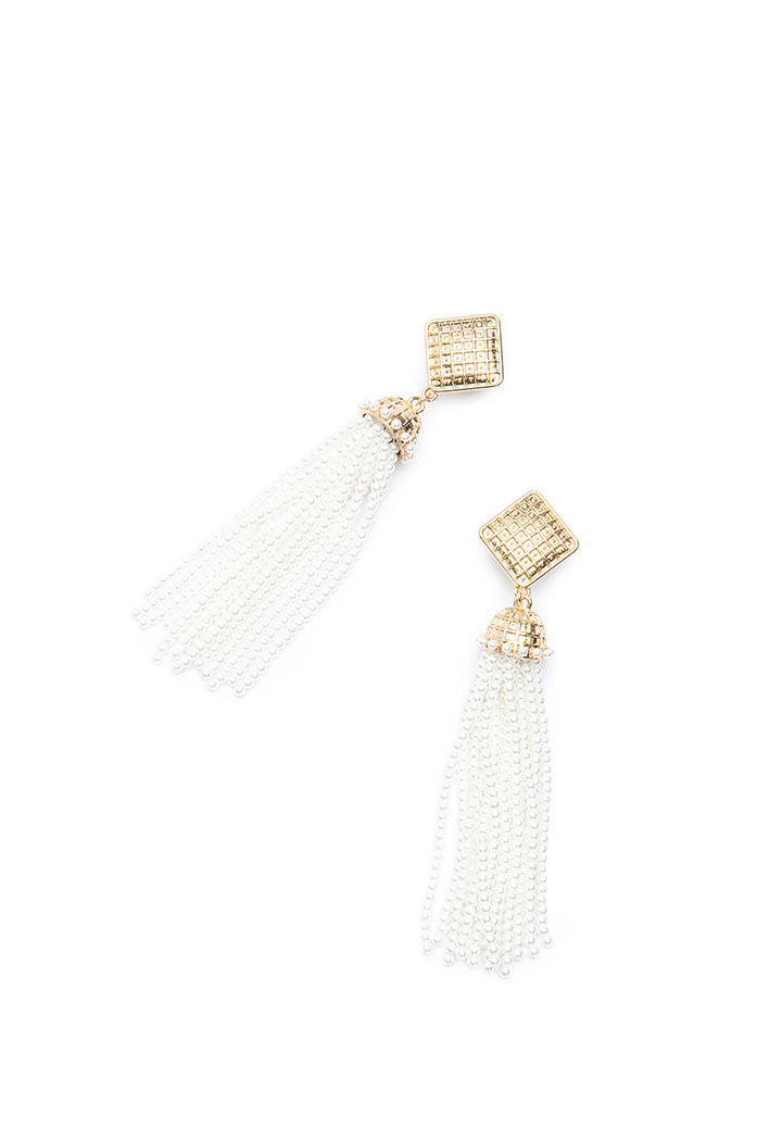 Choice Pearly Beaded Tassel Earrings White-Gold