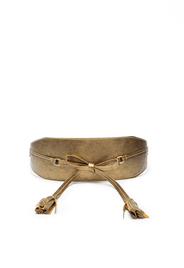 Choice Solid Faux Leather Wrap Around Belt  Gold