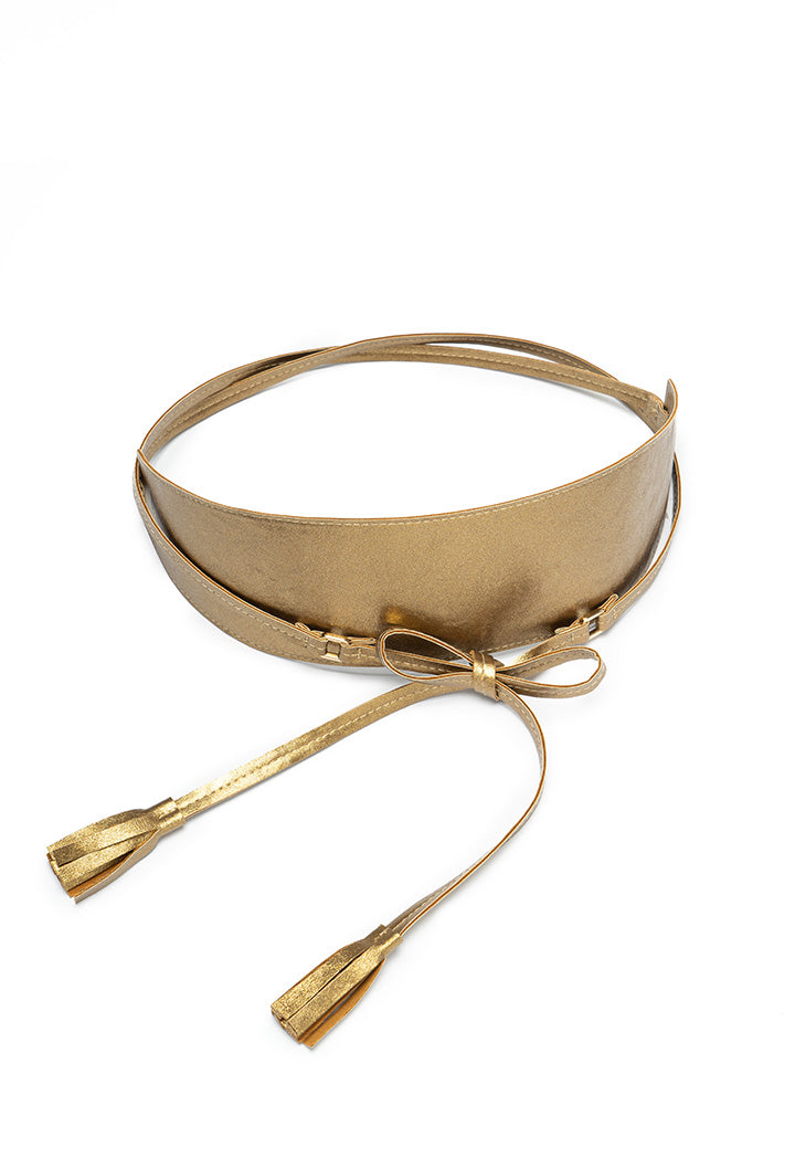 Choice Solid Faux Leather Wrap Around Belt  Gold