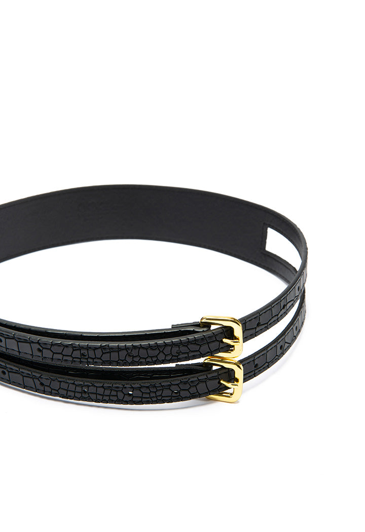 Choice Croc Textured Double Buckle Belt Black