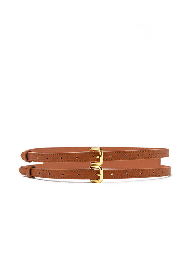 Choice Croc Textured Double Buckle Belt Tan