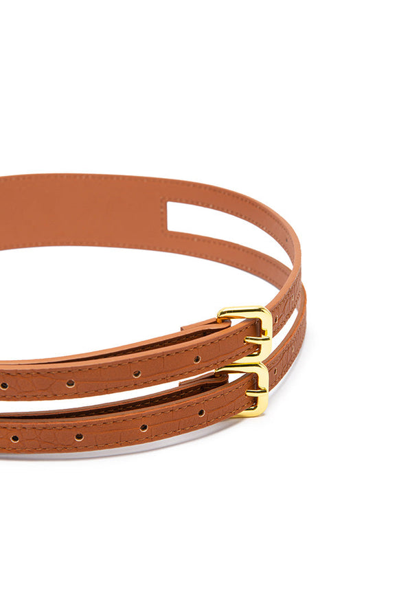 Choice Croc Textured Double Buckle Belt Tan