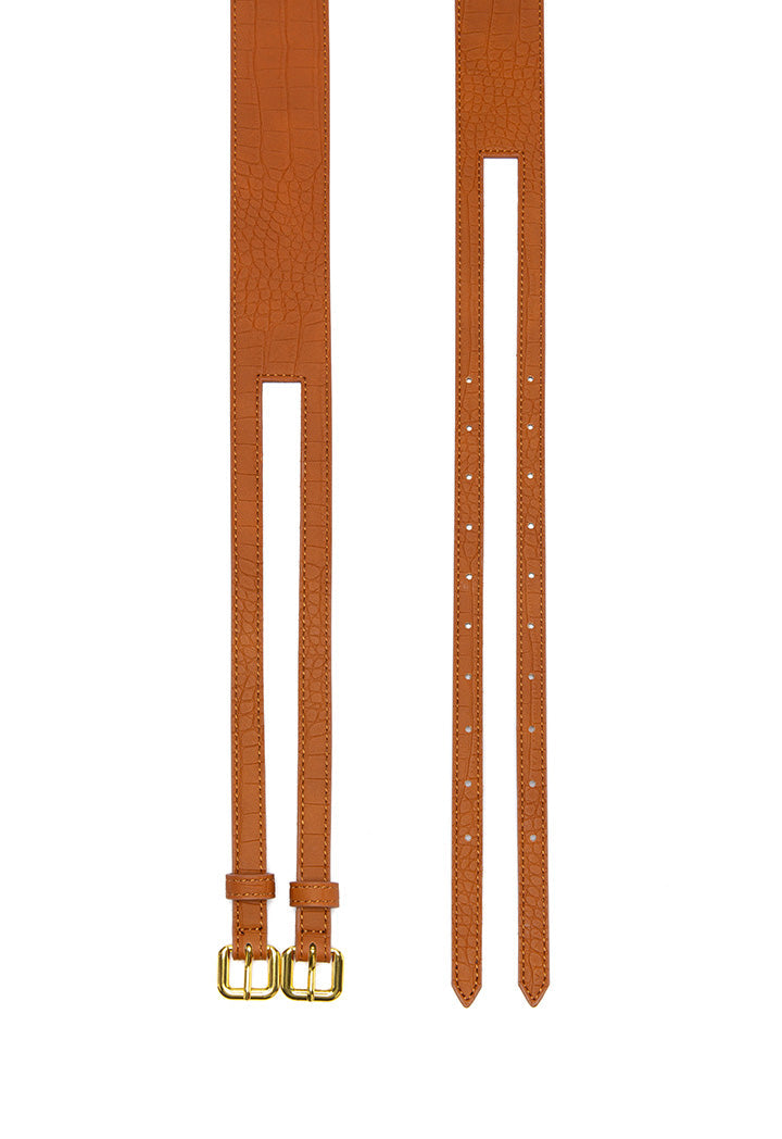 Choice Croc Textured Double Buckle Belt Tan