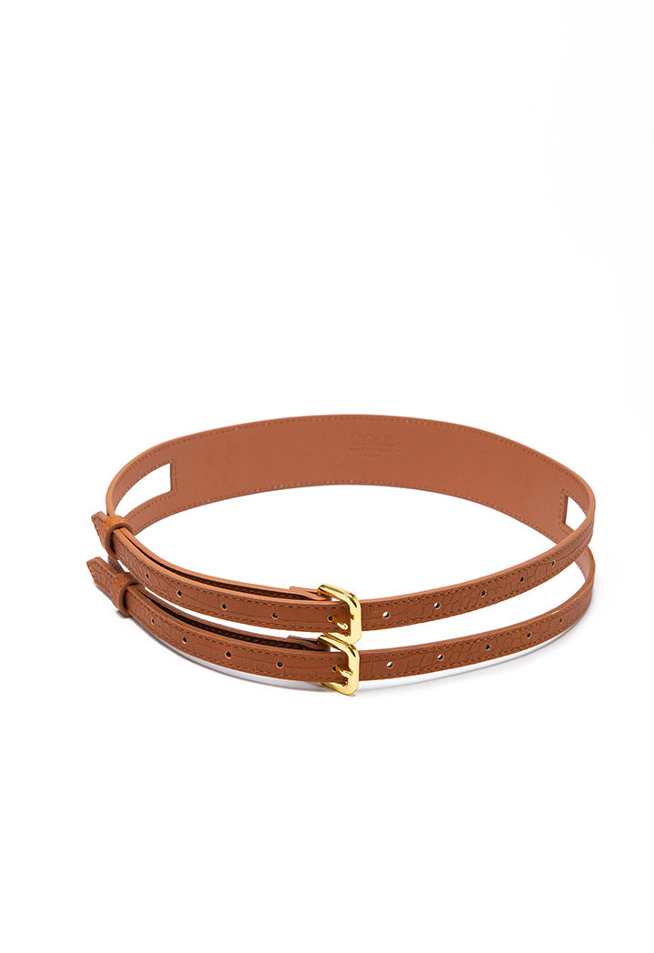 Choice Croc Textured Double Buckle Belt Tan