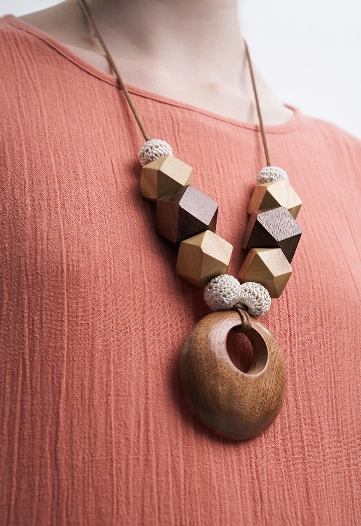 Choice Multi Irregular Wooden Nuggets Necklace Multicolor