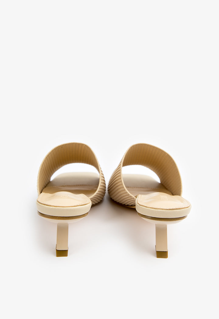 Choice Open Toe Heeled Fabric Mules  Beige