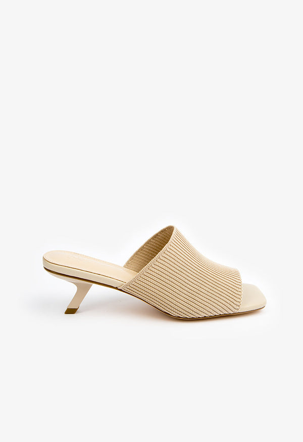 Choice Open Toe Heeled Fabric Mules  Beige