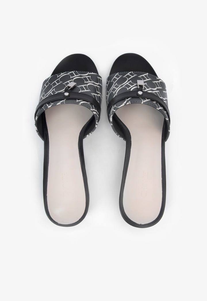 Choice Printed Monogram Tussle Heeled Sandals Black