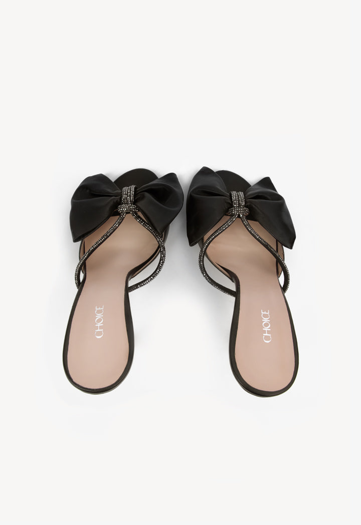 Choice Open Toe Crystal Bow Heels Black