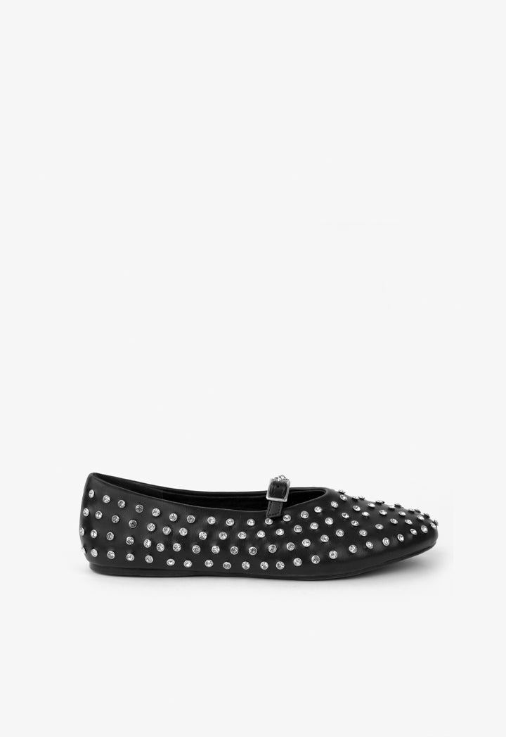 Choice Crystal Encrusted Flat Ballerinas Black