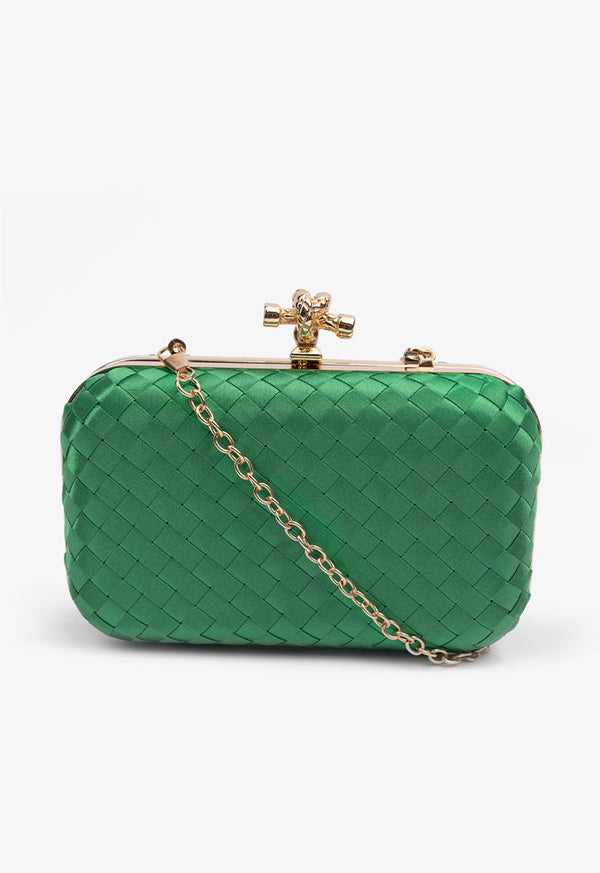 Choice Knot Clasp Modern Woven Clutch Green