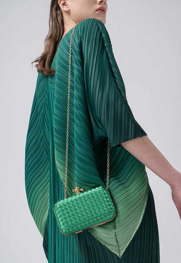 Choice Knot Clasp Modern Woven Clutch Green