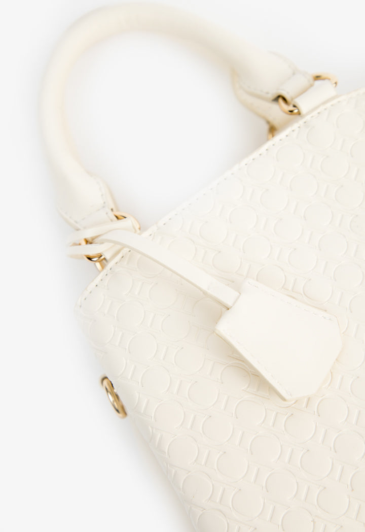 Choice Solid Textured Monogram Hand Bag Cream