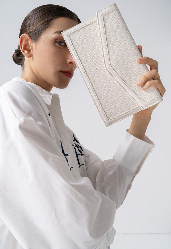 Choice Solid Textured Monogram Pouch Cream