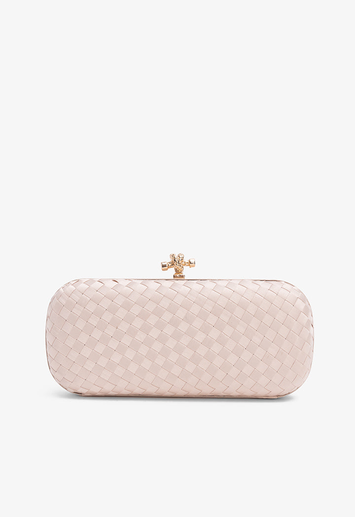 Choice Knot Clasp Woven Clutch Beige