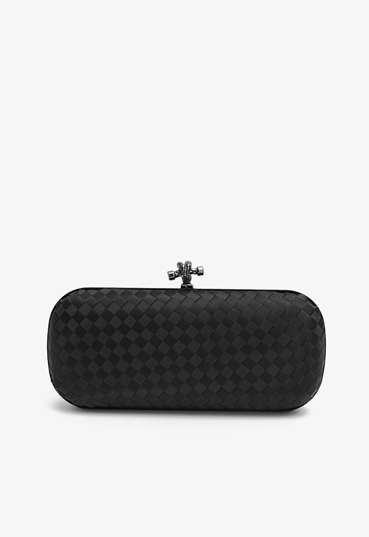 Choice Knot Clasp Woven Clutch Black