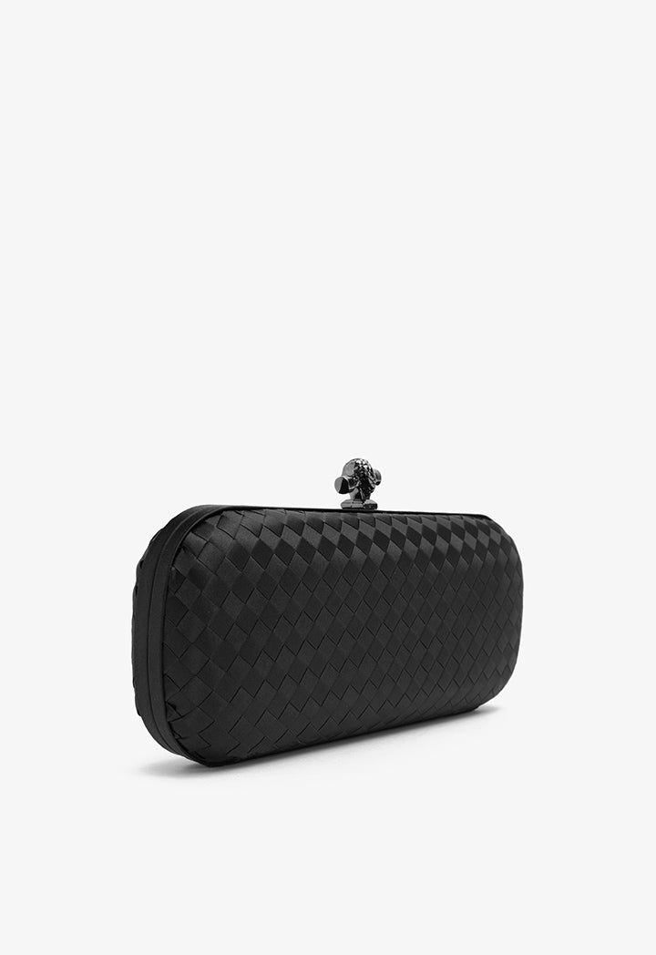 Choice Knot Clasp Woven Clutch Black