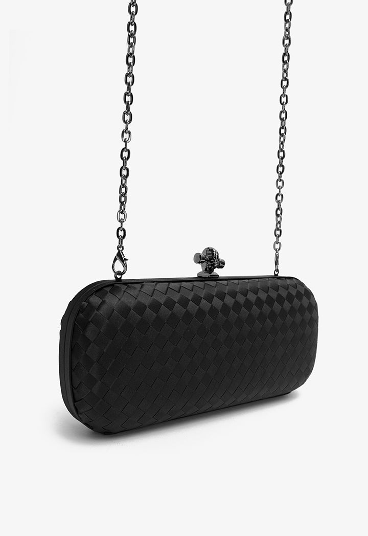 Choice Knot Clasp Woven Clutch Black