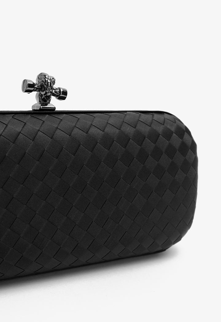 Choice Knot Clasp Woven Clutch Black