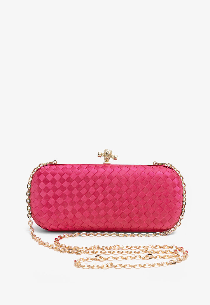 Choice Knot Clasp Woven Clutch Fuchsia