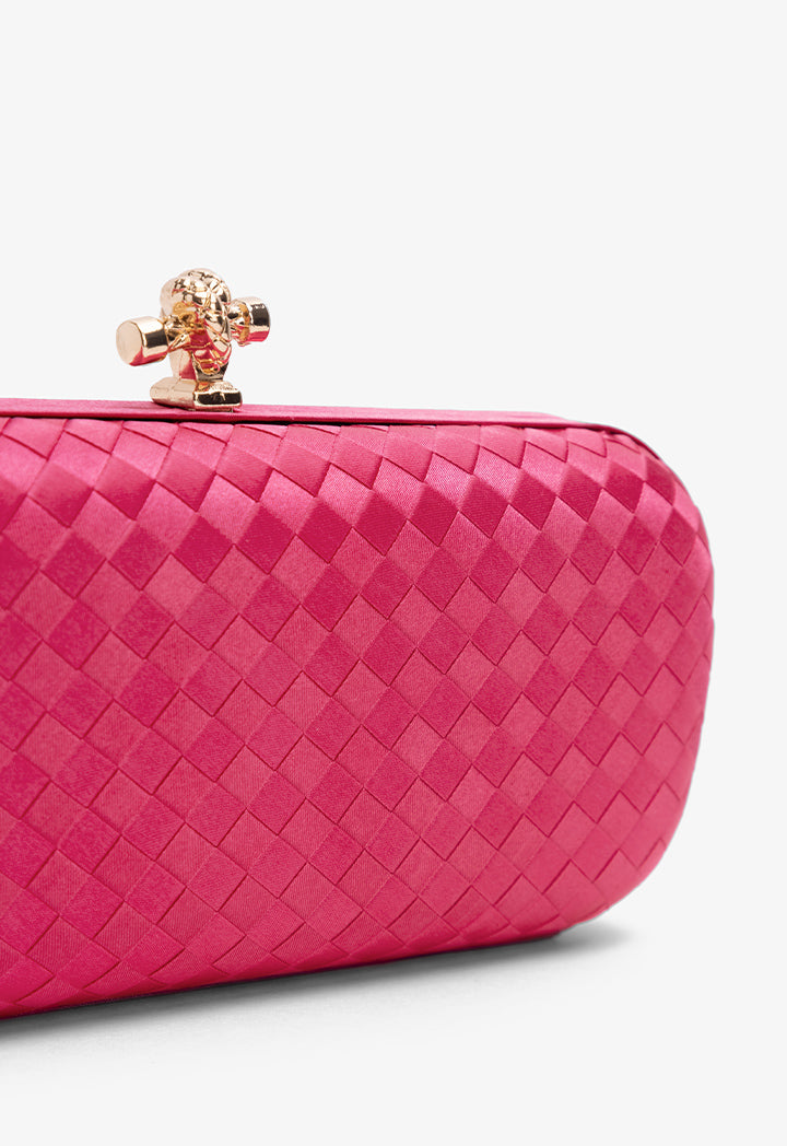 Choice Knot Clasp Woven Clutch Fuchsia