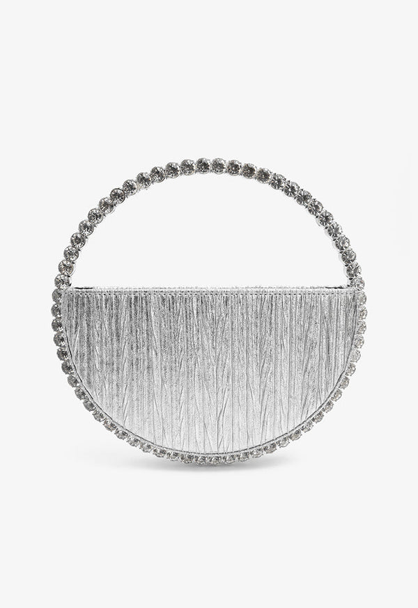 Choice Crystal Embellished Half Moon Hand Bag Silver