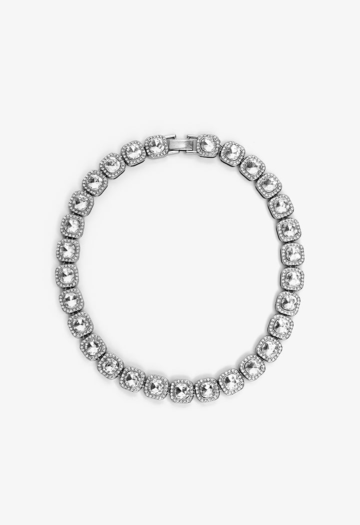 Choice Square Cut Crystal Necklace Silver