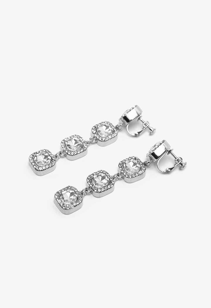 Choice Square Cut Crystal Long Earrings Silver